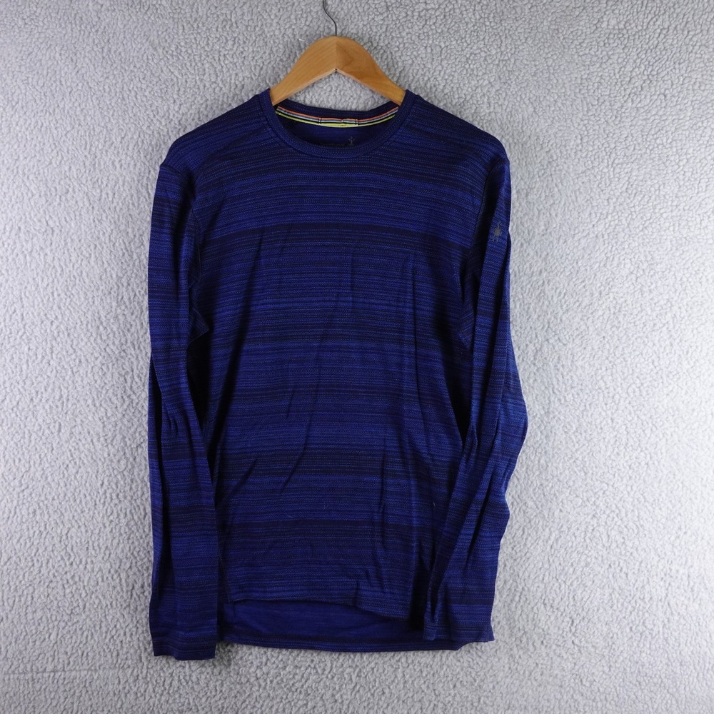 Smartwool Mens Blue Space Dye 100% Merino Wool Long Sleeve Base Layer Top L